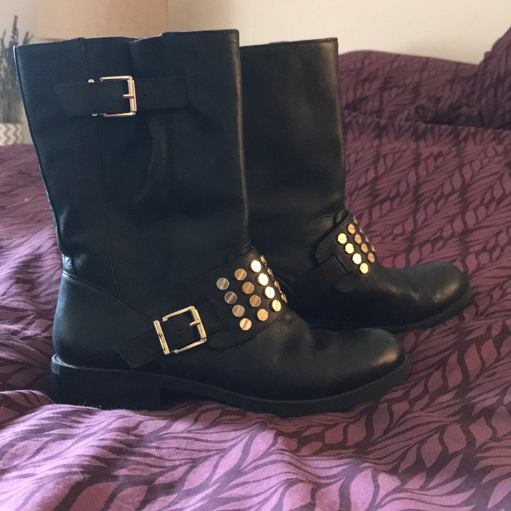 Jessica Simpson Black Leather Studded Boots